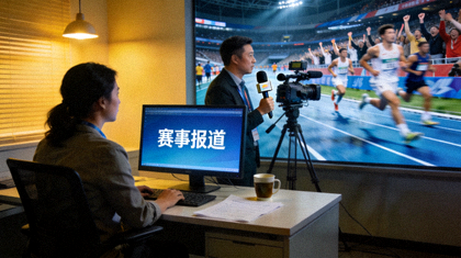 体育新闻编辑现场与赛事报道画面